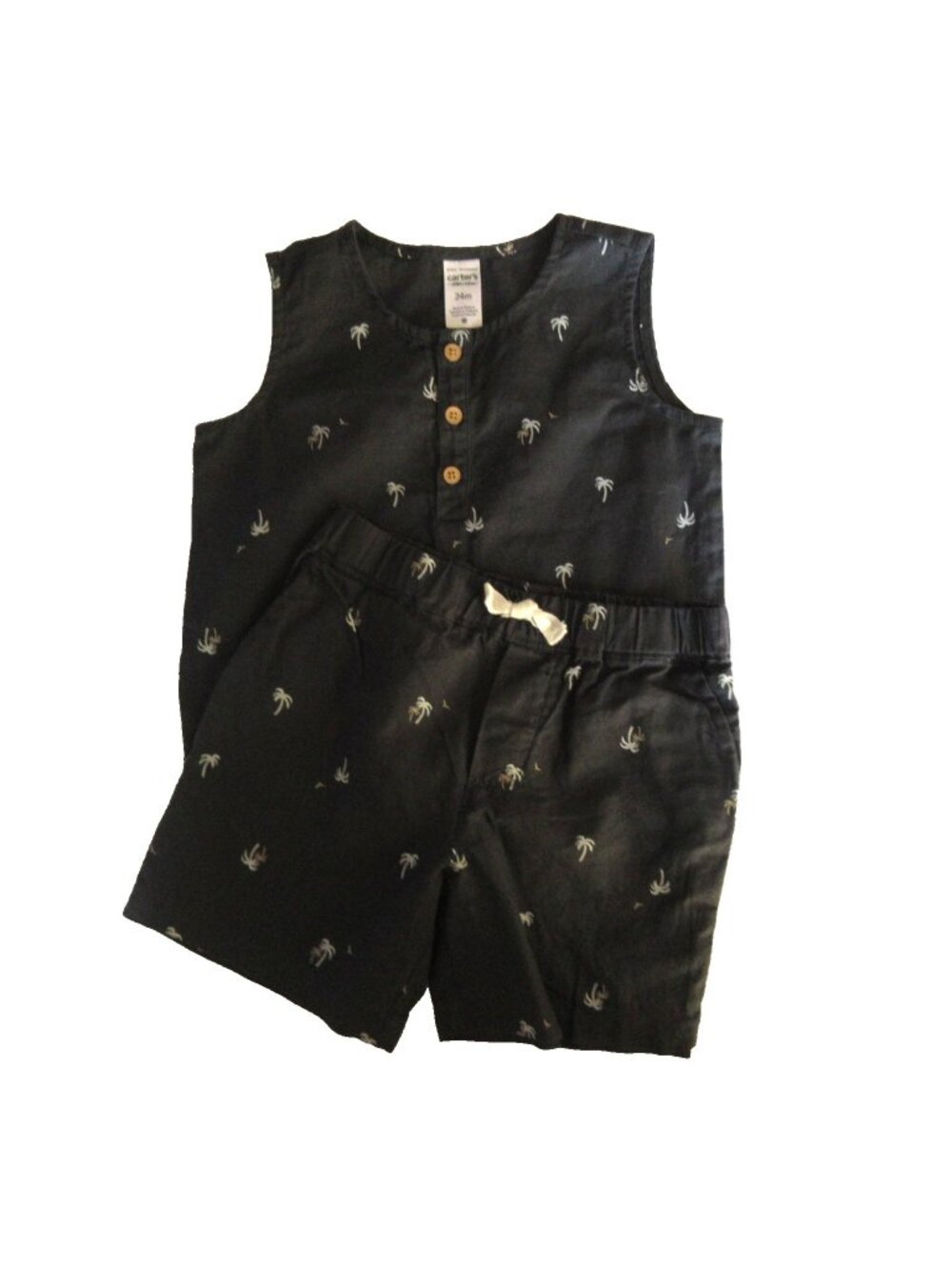 Carter’s Child of Mine Toddler Boy 24M 2 Piece Short Set Palm Tree Charcoal NWT